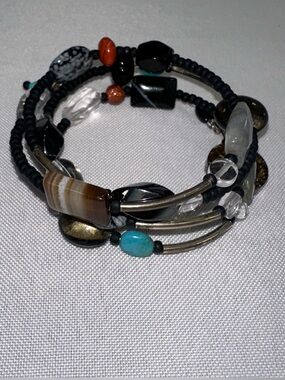 Retired Silpada Sterling Silver Mixed Gemstone Memory Wire Bracelet B2144 Vtg